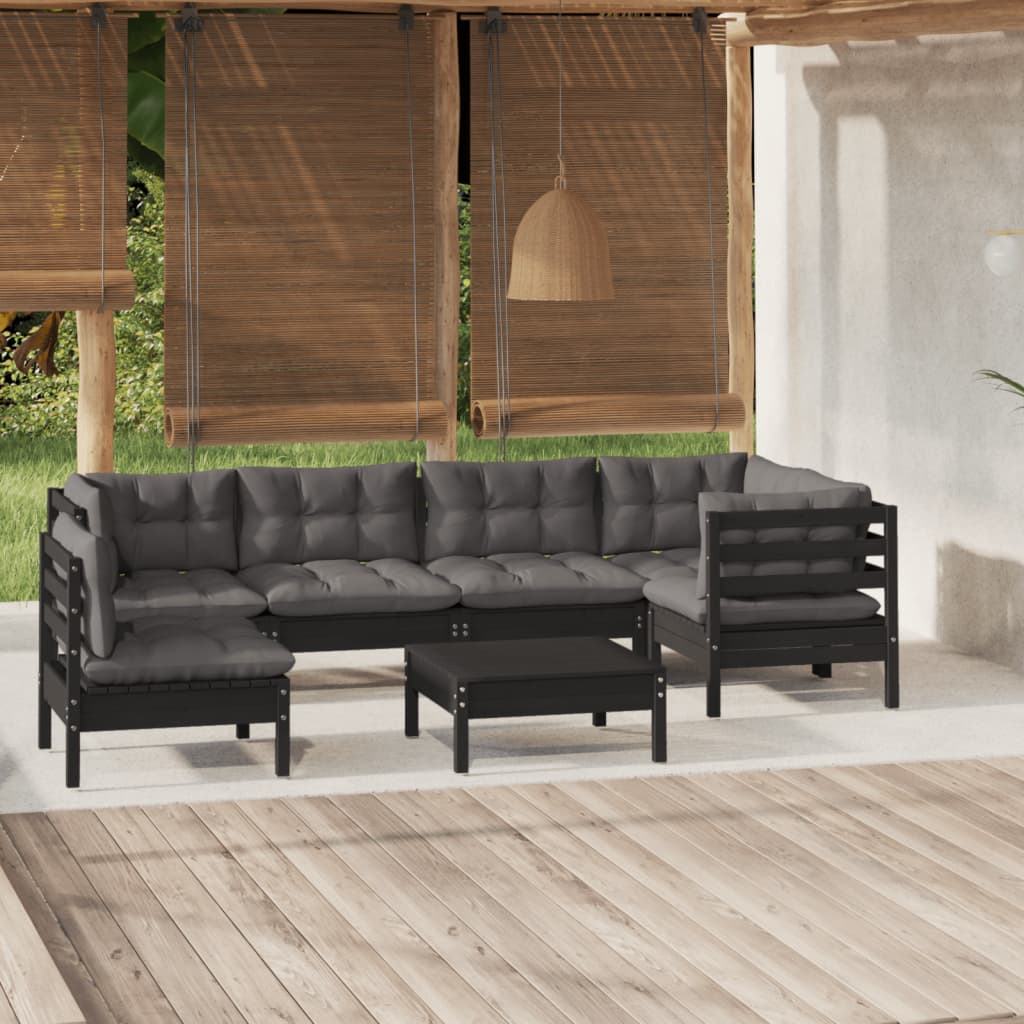 vidaXL 7-tlg. Garten-Lounge-Set mit Grauen Kissen Kiefernholz