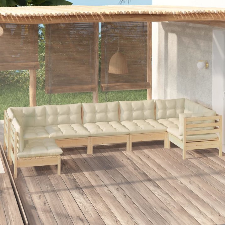vidaXL 7-tlg. Garten-Lounge-Set mit Grauen Kissen Kiefernholz
