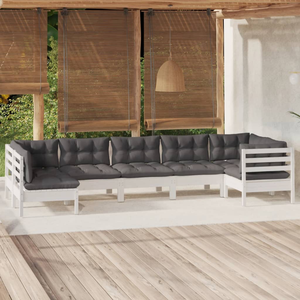 vidaXL 7-tlg. Garten-Lounge-Set mit Grauen Kissen Kiefernholz