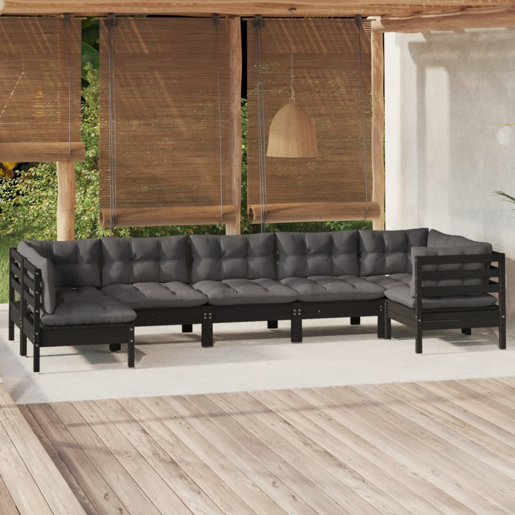 vidaXL 7-tlg. Garten-Lounge-Set mit Grauen Kissen Kiefernholz