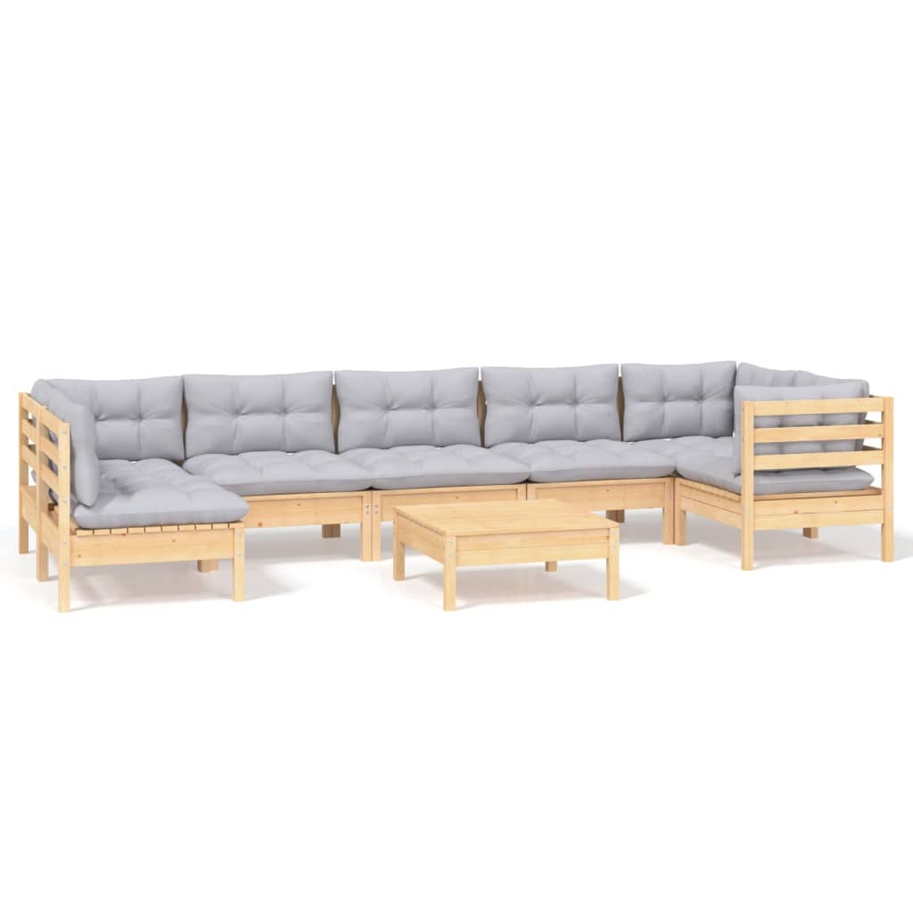 vidaXL 8-tlg. Garten-Lounge-Set mit Grauen Kissen Kiefernholz