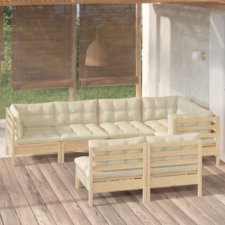 vidaXL 7-tlg. Garten-Lounge-Set mit Grauen Kissen Kiefer Massivholz