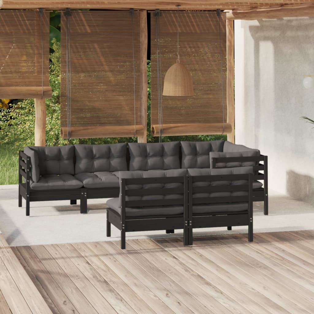 vidaXL 7-tlg. Garten-Lounge-Set mit Grauen Kissen Kiefer Massivholz