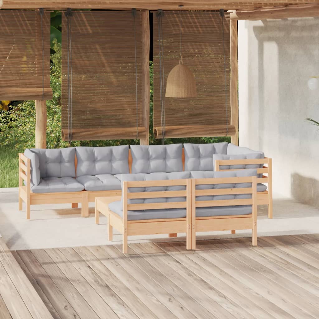 vidaXL 8-tlg. Garten-Lounge-Set mit Grauen Kissen Kiefer Massivholz