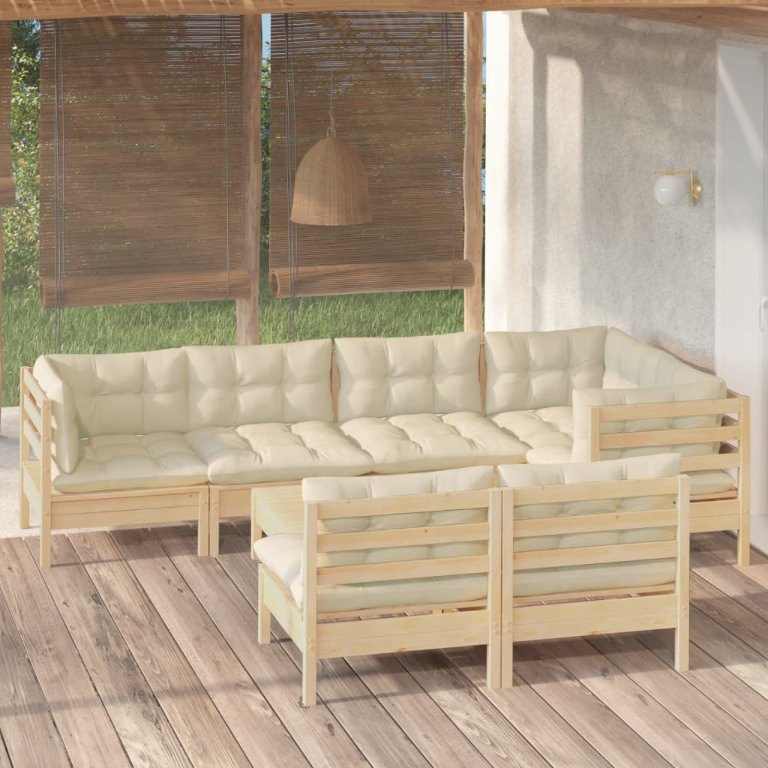 vidaXL 8-tlg. Garten-Lounge-Set mit Grauen Kissen Kiefer Massivholz
