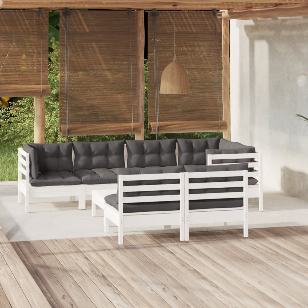 vidaXL 8-tlg. Garten-Lounge-Set mit Grauen Kissen Kiefer Massivholz