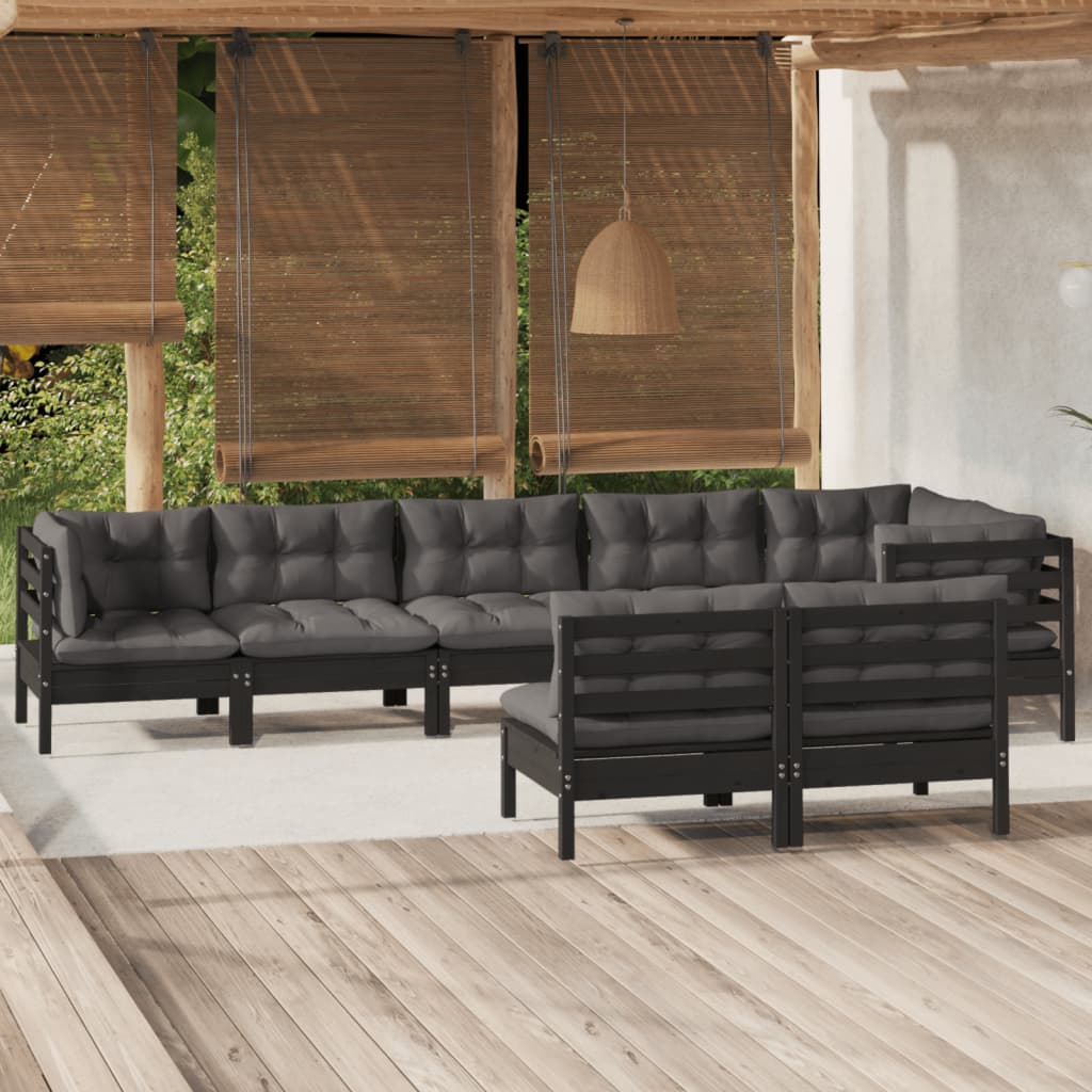 vidaXL 8-tlg. Garten-Lounge-Set mit Grauen Kissen Kiefer Massivholz