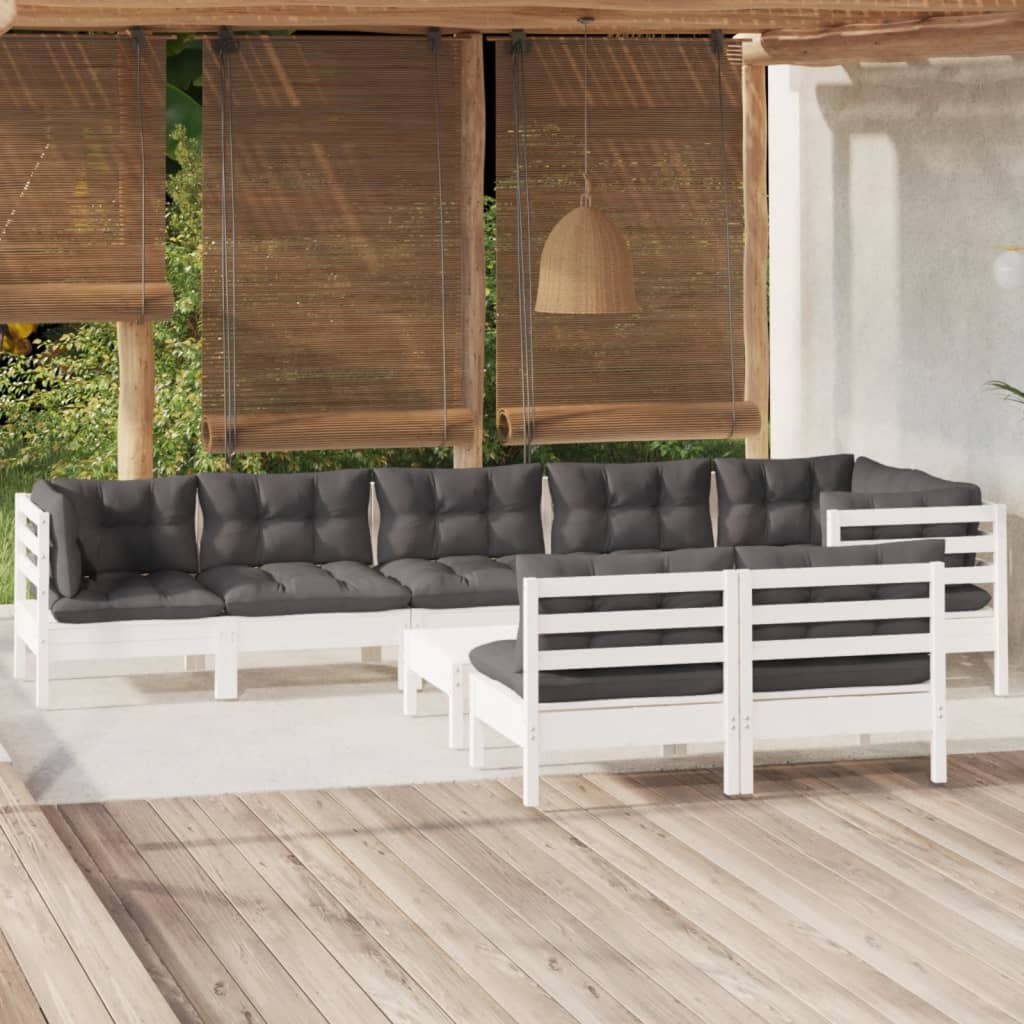 vidaXL 9-tlg. Garten-Lounge-Set mit Grauen Kissen Kiefer Massivholz