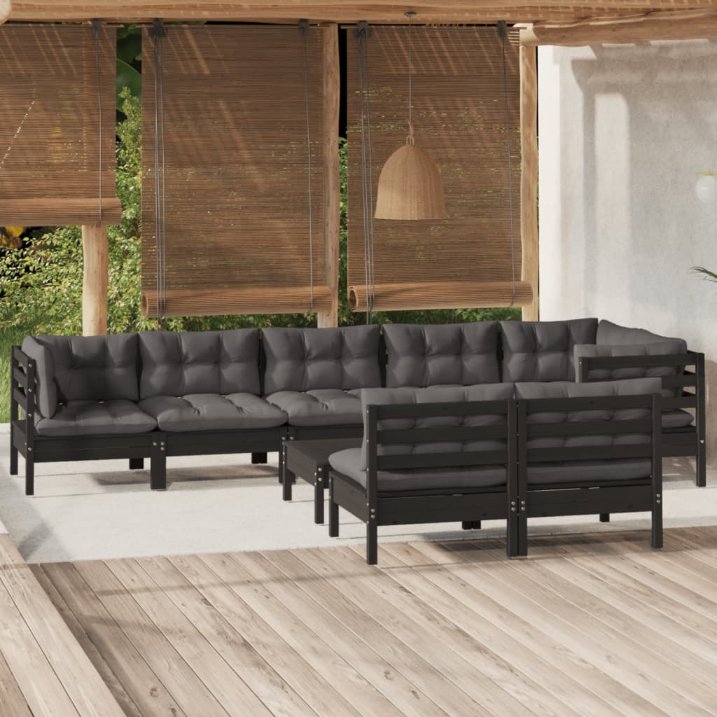 vidaXL 9-tlg. Garten-Lounge-Set mit Grauen Kissen Kiefer Massivholz
