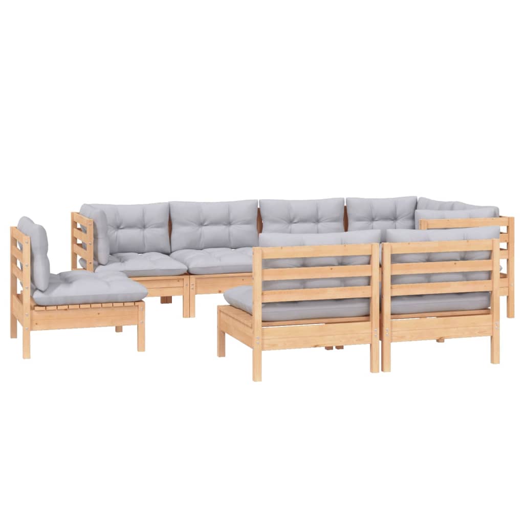 vidaXL 8-tlg. Garten-Lounge-Set mit Grauen Kissen Kiefer Massivholz