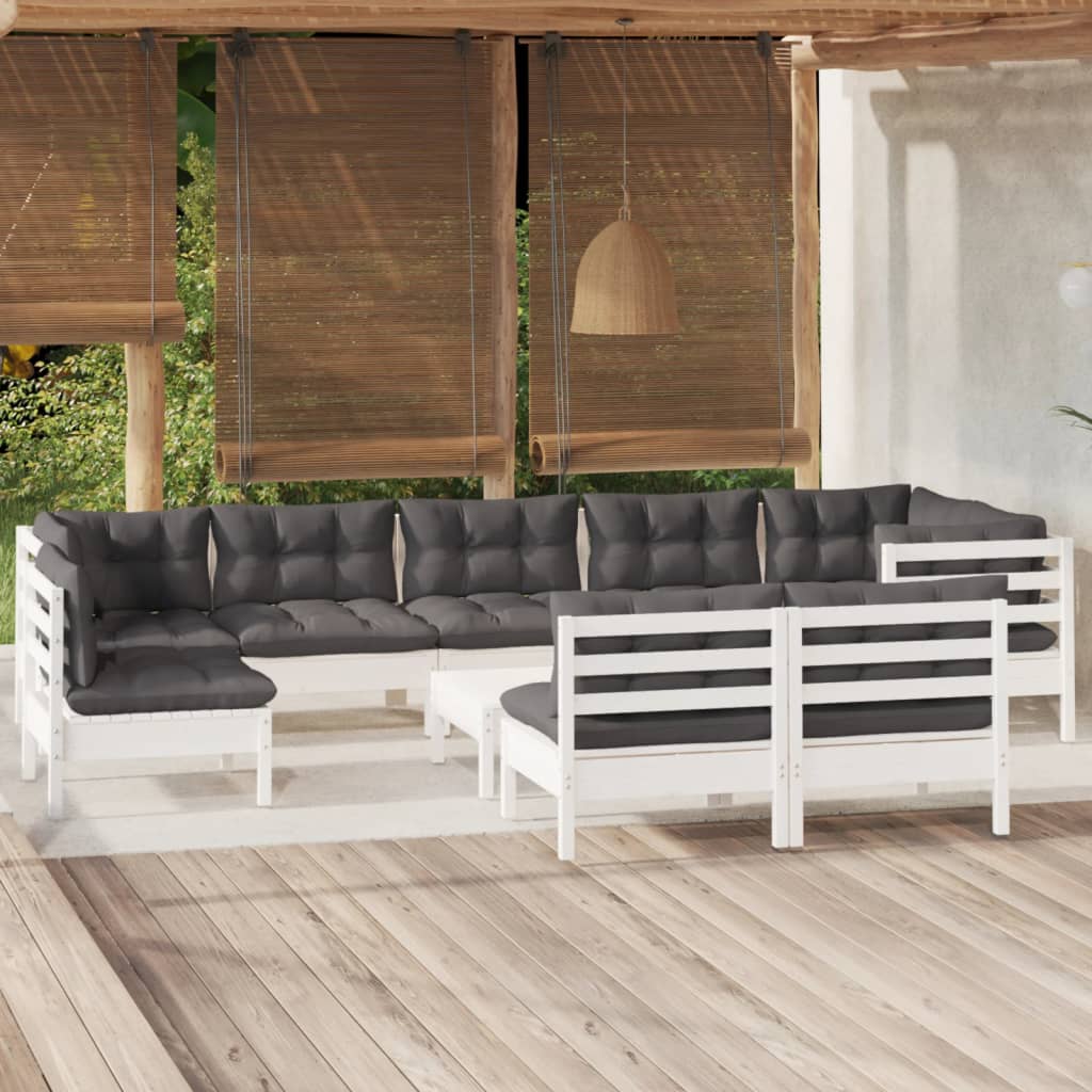 vidaXL 9-tlg. Garten-Lounge-Set mit Grauen Kissen Kiefer Massivholz