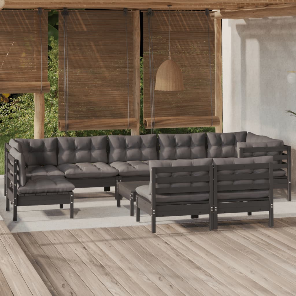 vidaXL 9-tlg. Garten-Lounge-Set mit Grauen Kissen Kiefer Massivholz