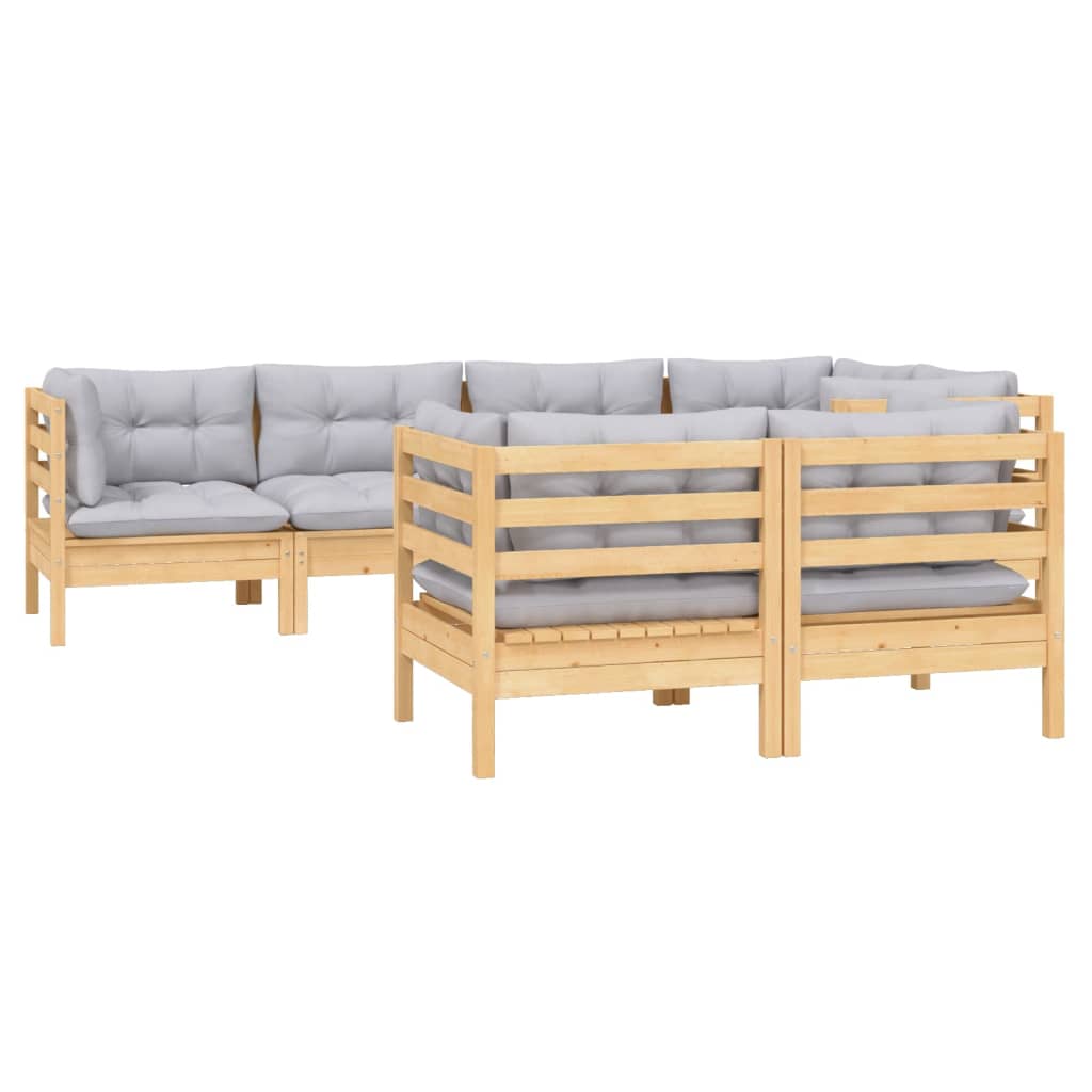 vidaXL 7-tlg. Garten-Lounge-Set mit Grauen Kissen Kiefer Massivholz
