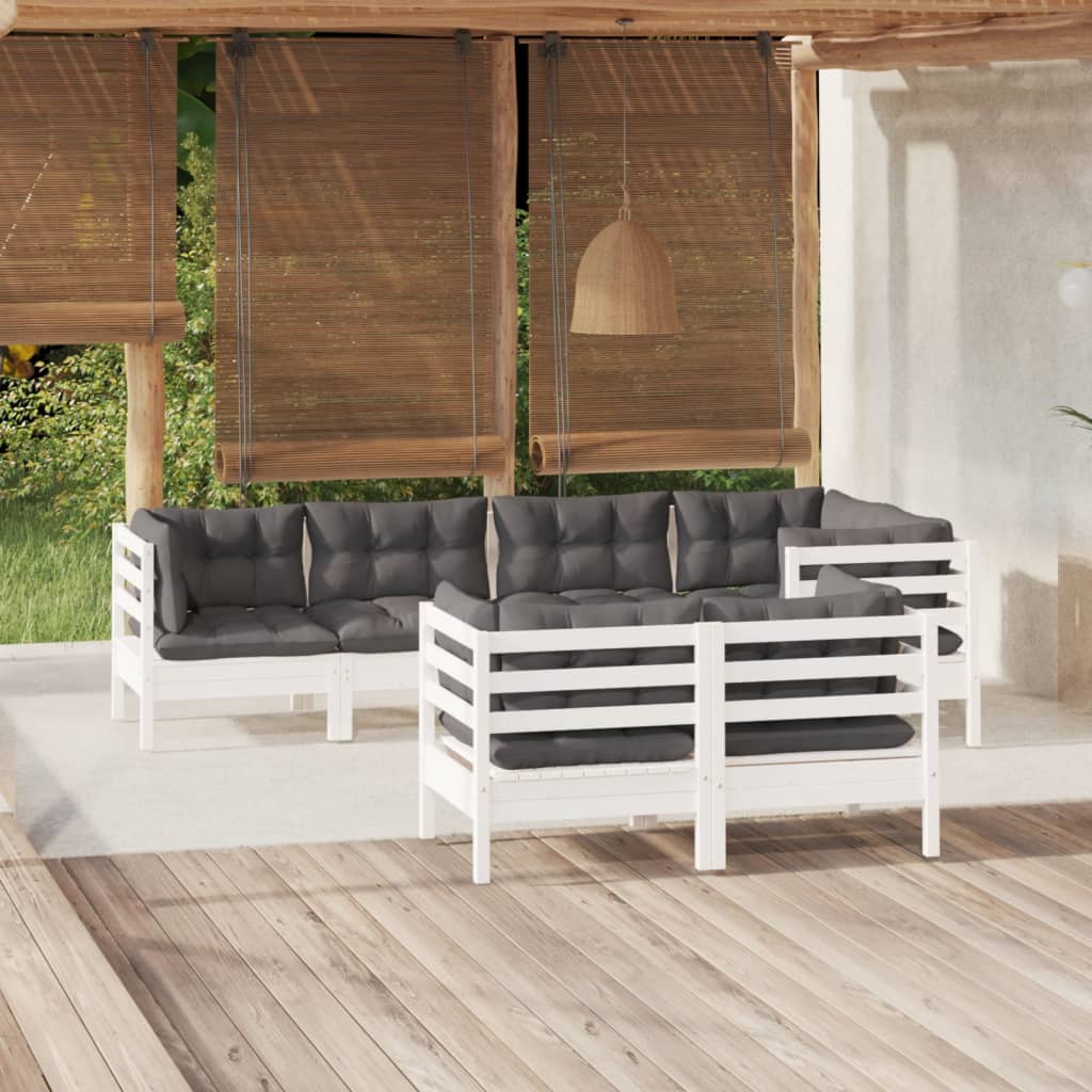 vidaXL 7-tlg. Garten-Lounge-Set mit Grauen Kissen Kiefer Massivholz