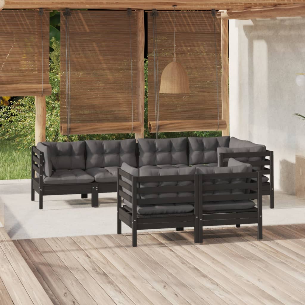 vidaXL 7-tlg. Garten-Lounge-Set mit Grauen Kissen Kiefer Massivholz