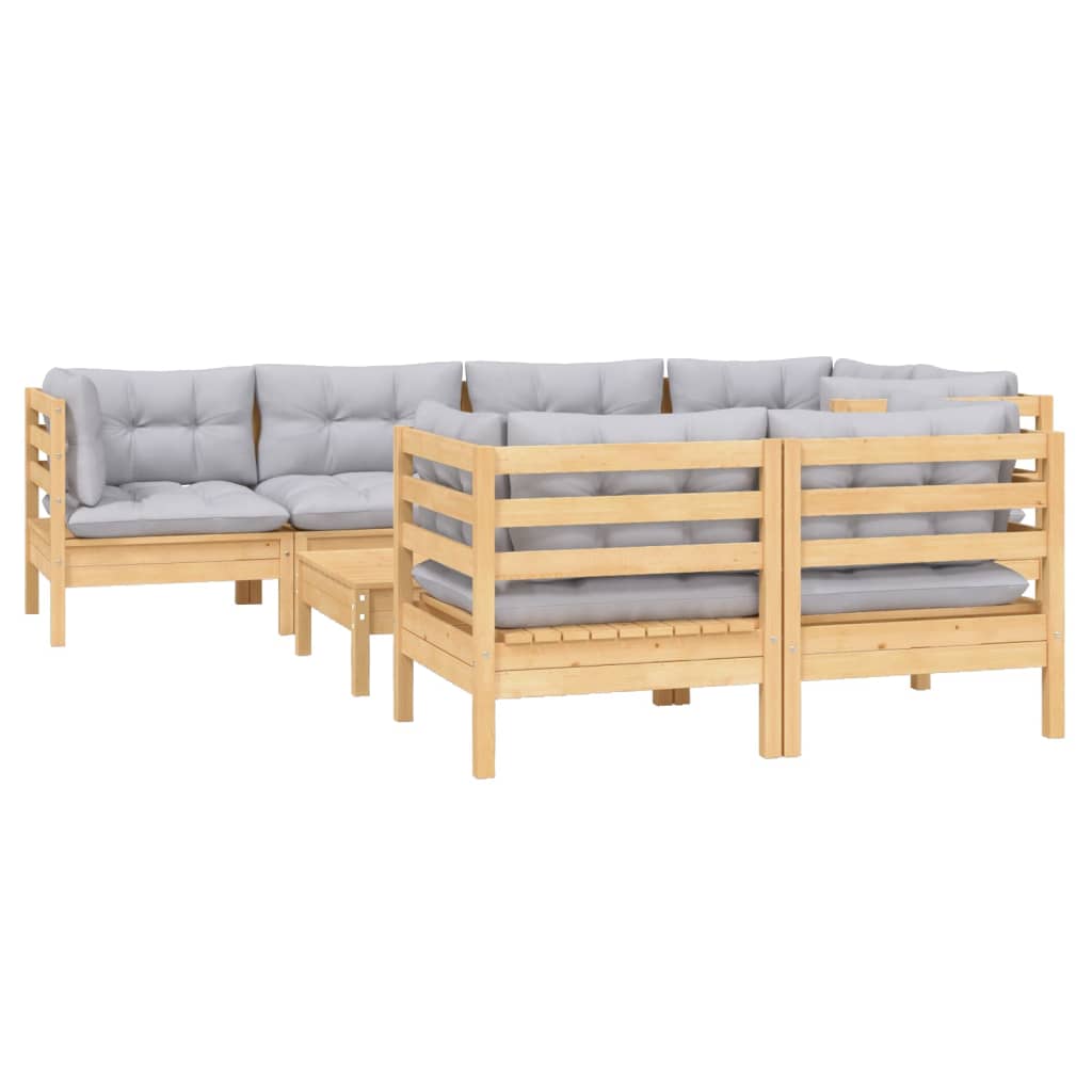 vidaXL 8-tlg. Garten-Lounge-Set mit Grauen Kissen Kiefer Massivholz