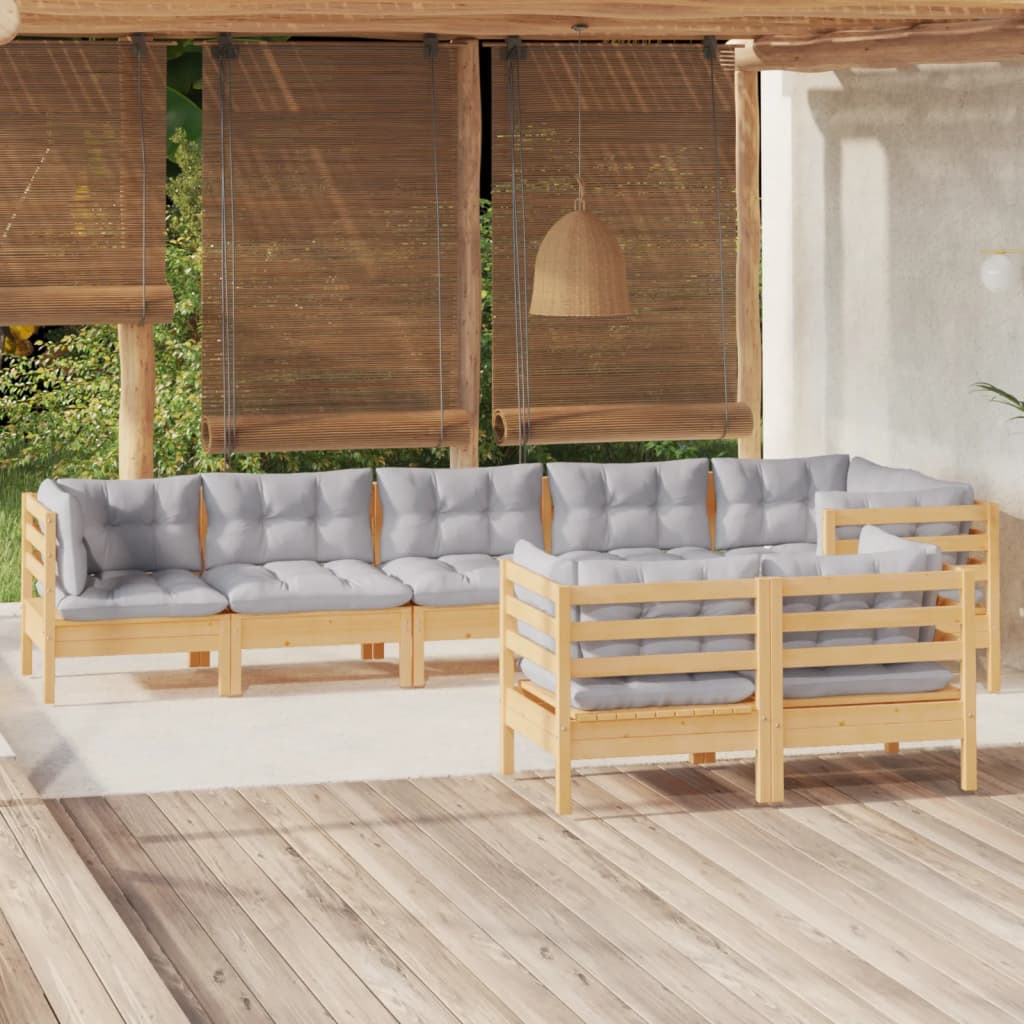 vidaXL 8-tlg. Garten-Lounge-Set mit Grauen Kissen Kiefer Massivholz