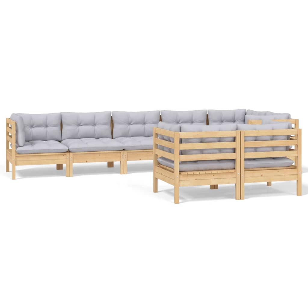 vidaXL 8-tlg. Garten-Lounge-Set mit Grauen Kissen Kiefer Massivholz