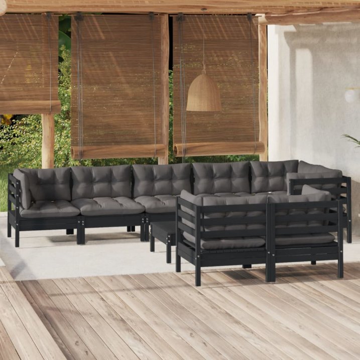 vidaXL 9-tlg. Garten-Lounge-Set mit Grauen Kissen Kiefer Massivholz