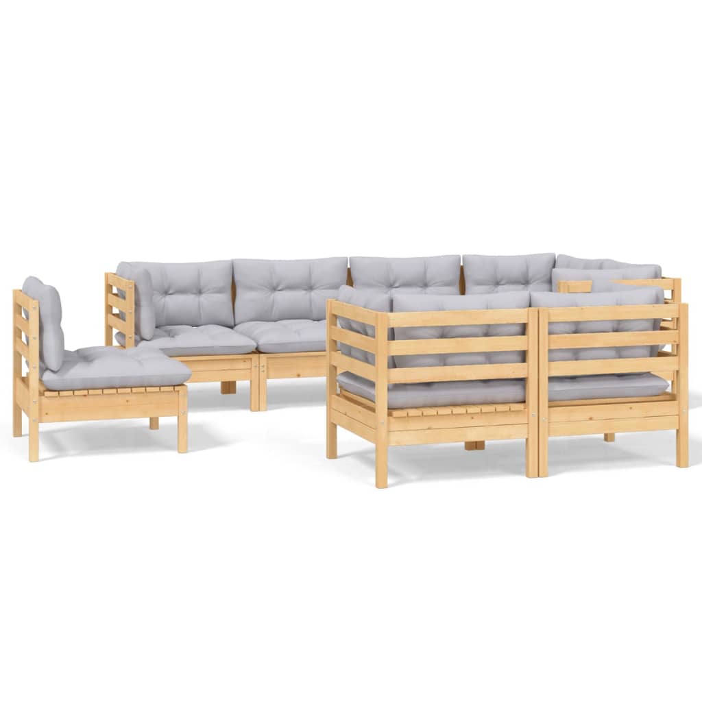 vidaXL 8-tlg. Garten-Lounge-Set mit Grauen Kissen Kiefer Massivholz