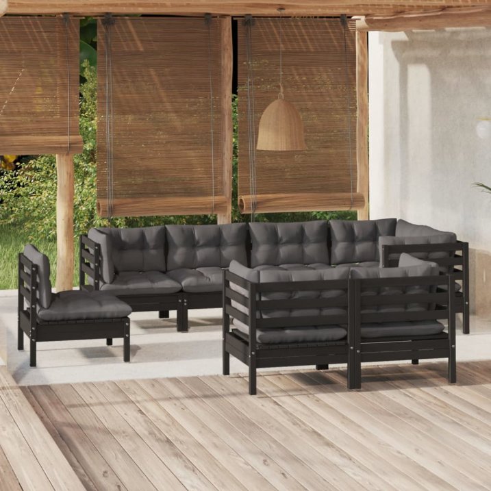 vidaXL 8-tlg. Garten-Lounge-Set mit Grauen Kissen Kiefer Massivholz