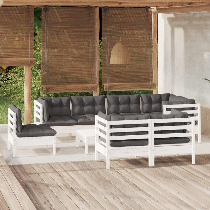 vidaXL 9-tlg. Garten-Lounge-Set mit Grauen Kissen Kiefer Massivholz