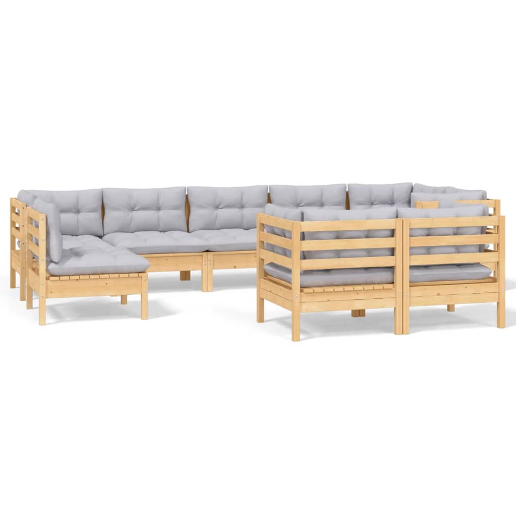 vidaXL 9-tlg. Garten-Lounge-Set mit Grauen Kissen Kiefer Massivholz