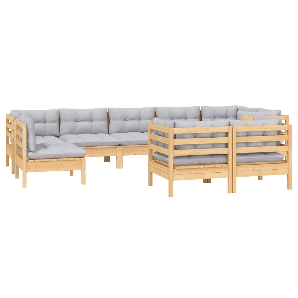 vidaXL 9-tlg. Garten-Lounge-Set mit Grauen Kissen Kiefer Massivholz