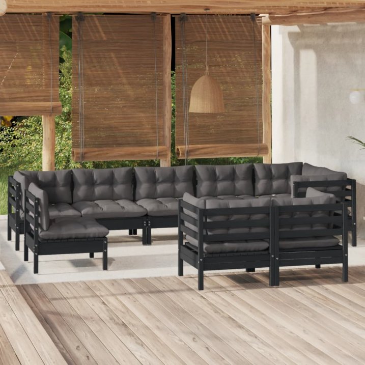 vidaXL 9-tlg. Garten-Lounge-Set mit Grauen Kissen Kiefer Massivholz