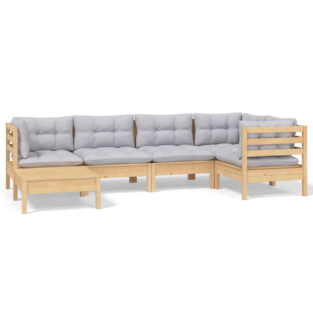 vidaXL 6-tlg. Garten-Lounge-Set mit Grauen Kissen Kiefer Massivholz