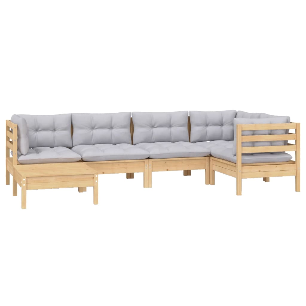 vidaXL 6-tlg. Garten-Lounge-Set mit Grauen Kissen Kiefer Massivholz