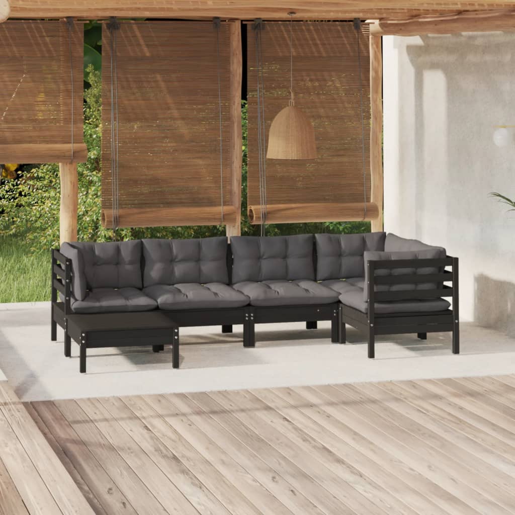 vidaXL 6-tlg. Garten-Lounge-Set mit Grauen Kissen Kiefer Massivholz
