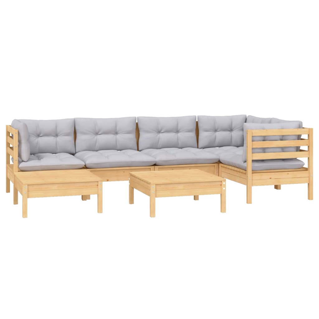 vidaXL 7-tlg. Garten-Lounge-Set mit Grauen Kissen Kiefer Massivholz