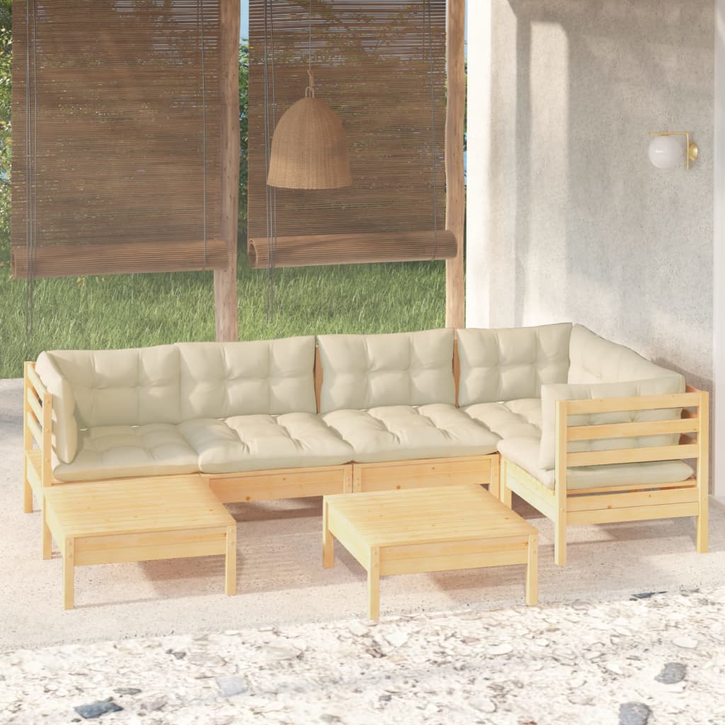 vidaXL 7-tlg. Garten-Lounge-Set mit Grauen Kissen Kiefer Massivholz