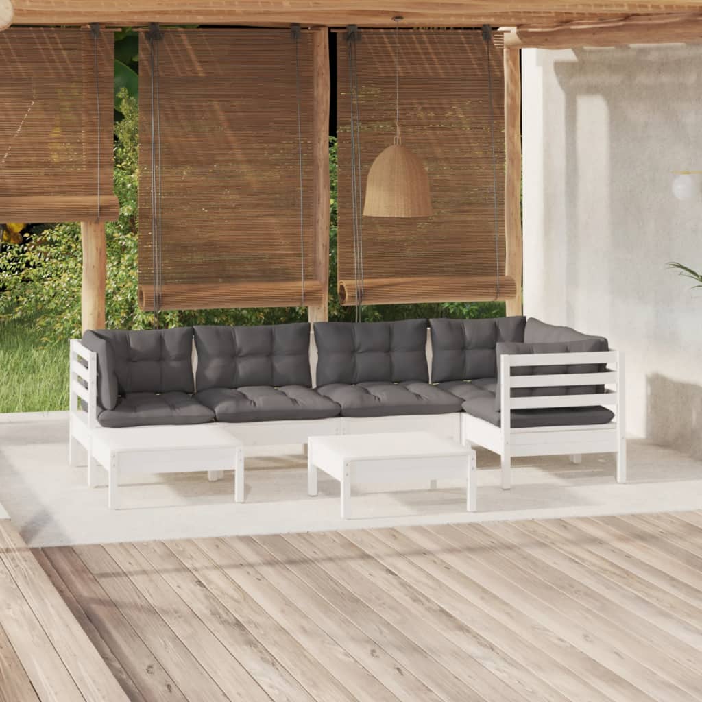 vidaXL 7-tlg. Garten-Lounge-Set mit Grauen Kissen Kiefer Massivholz