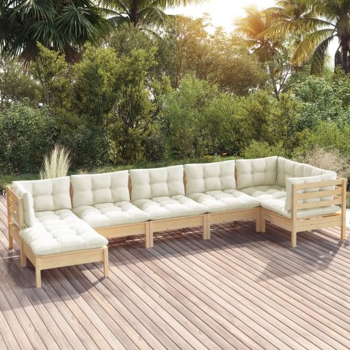 vidaXL 7-tlg. Garten-Lounge-Set mit Grauen Kissen Kiefer Massivholz