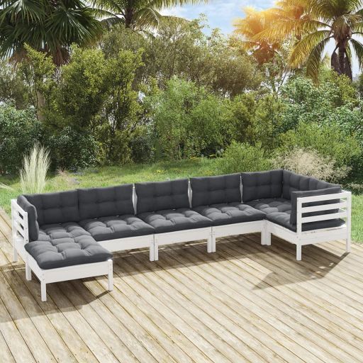 vidaXL 7-tlg. Garten-Lounge-Set mit Grauen Kissen Kiefer Massivholz