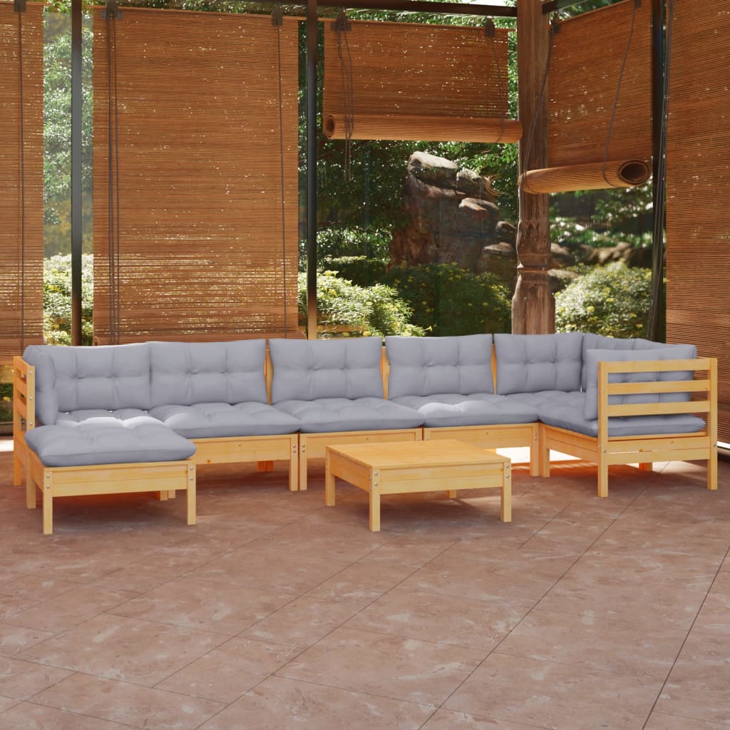 vidaXL 8-tlg. Garten-Lounge-Set mit Grauen Kissen Kiefer Massivholz
