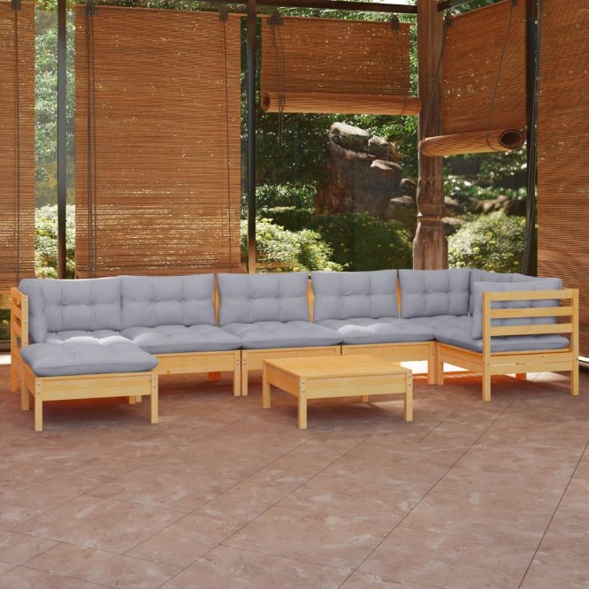 vidaXL 8-tlg. Garten-Lounge-Set mit Grauen Kissen Kiefer Massivholz