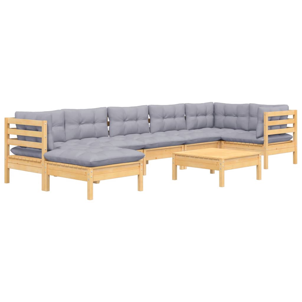 vidaXL 8-tlg. Garten-Lounge-Set mit Grauen Kissen Kiefer Massivholz