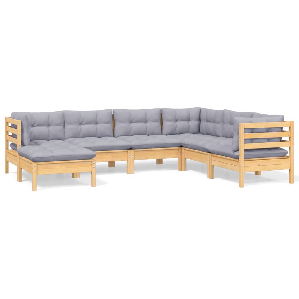 vidaXL 7-tlg. Garten-Lounge-Set mit Grauen Kissen Kiefer Massivholz