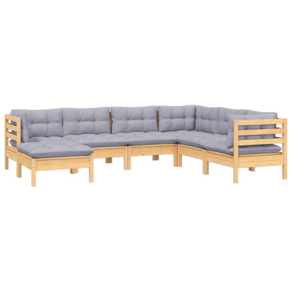 vidaXL 7-tlg. Garten-Lounge-Set mit Grauen Kissen Kiefer Massivholz