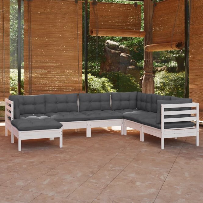 vidaXL 7-tlg. Garten-Lounge-Set mit Grauen Kissen Kiefer Massivholz