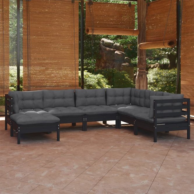 vidaXL 7-tlg. Garten-Lounge-Set mit Grauen Kissen Kiefer Massivholz