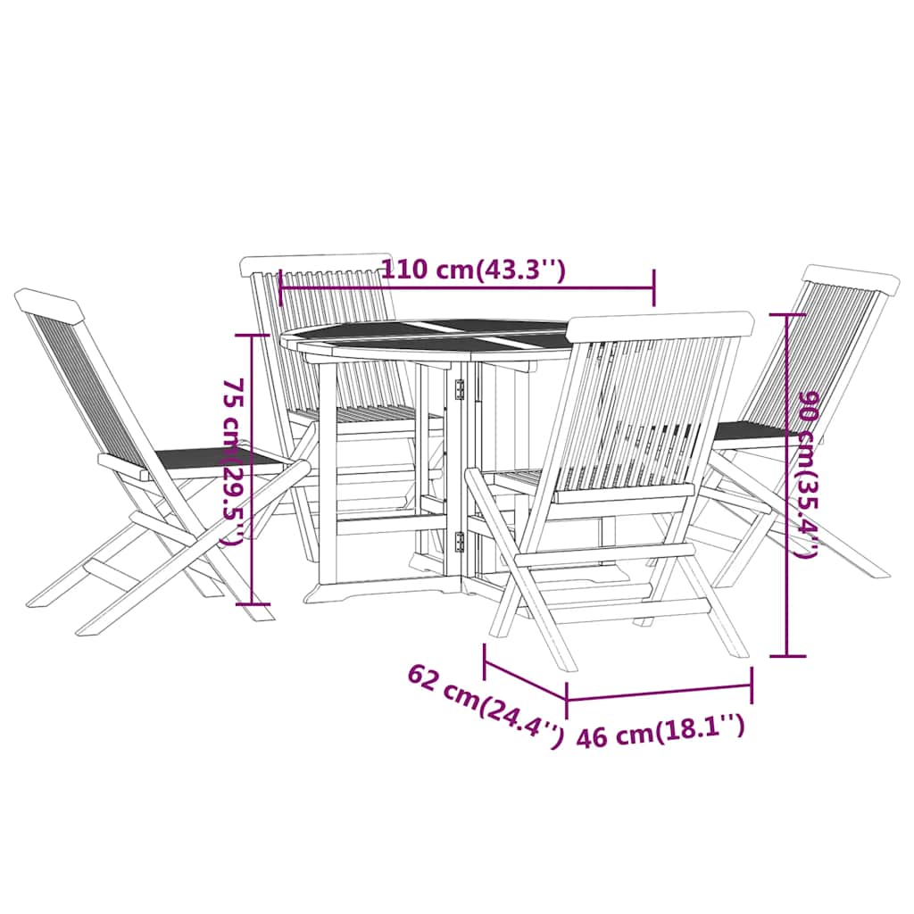 vidaXL 5-tlg. Garten-Essgruppe Klappbar Massivholz Teak