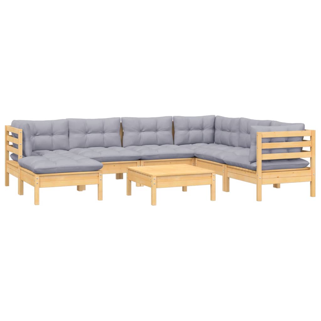 vidaXL 8-tlg. Garten-Lounge-Set mit Grauen Kissen Kiefer Massivholz