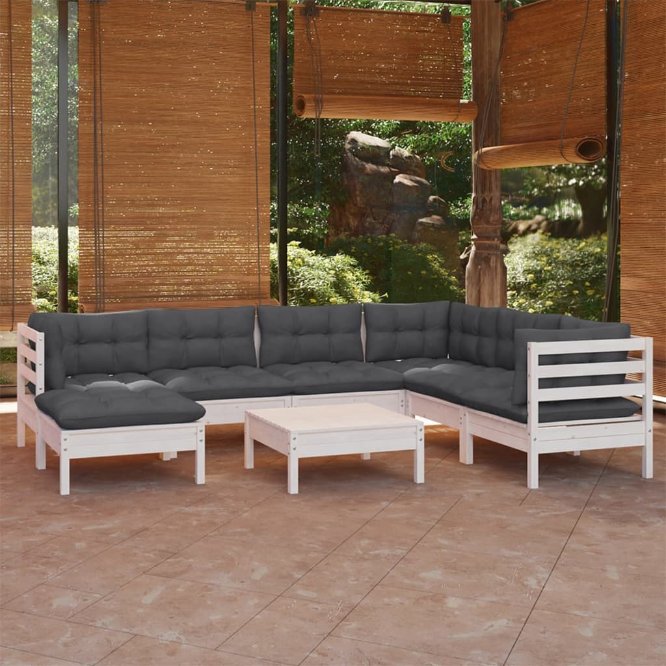 vidaXL 8-tlg. Garten-Lounge-Set mit Grauen Kissen Kiefer Massivholz