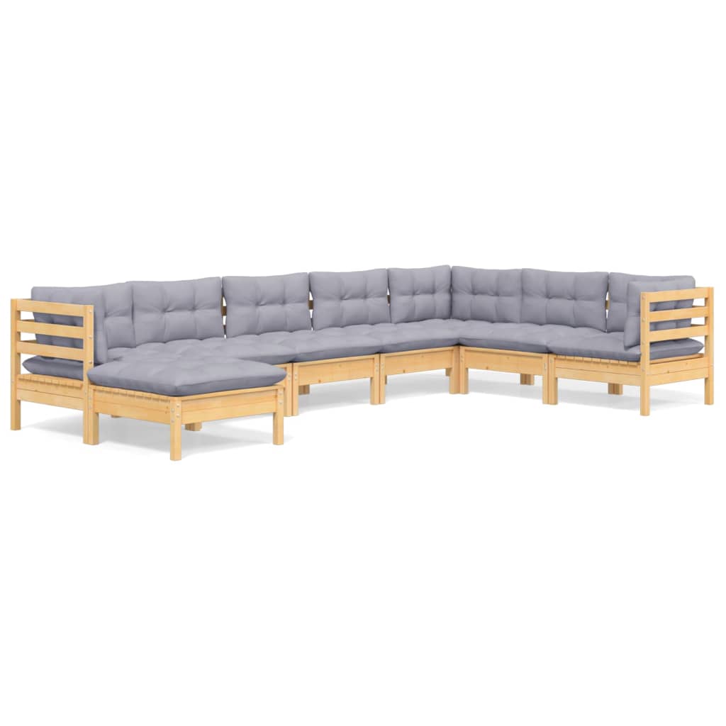 vidaXL 8-tlg. Garten-Lounge-Set mit Grauen Kissen Kiefer Massivholz