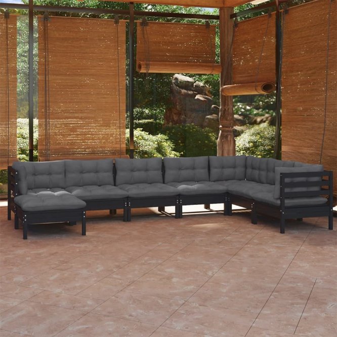 vidaXL 8-tlg. Garten-Lounge-Set mit Grauen Kissen Kiefer Massivholz