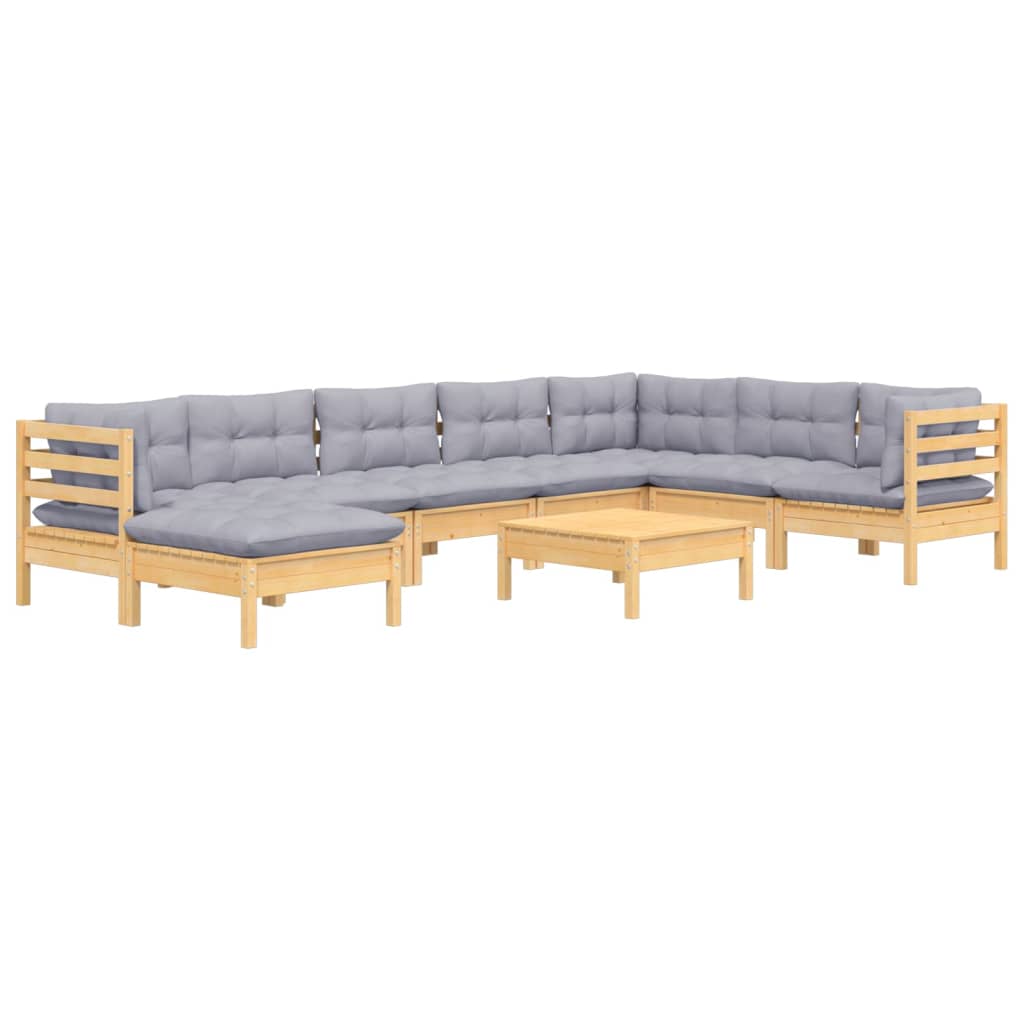 vidaXL 9-tlg. Garten-Lounge-Set mit Grauen Kissen Kiefer Massivholz